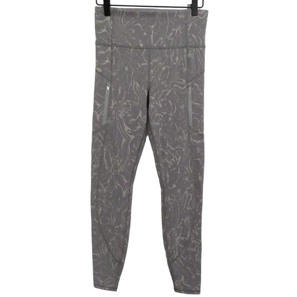 Athleta  Womens Sz S Gray Cream Marbled High Waisted Leggings Athletic Wear - Picture 1 of 4
